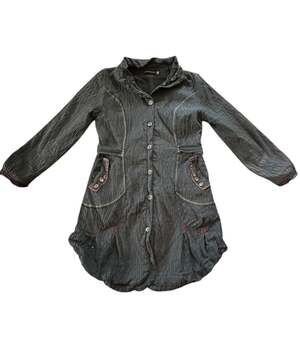 VIRGINIE & MOI Textured Button-Front Long Coat Dark Gray